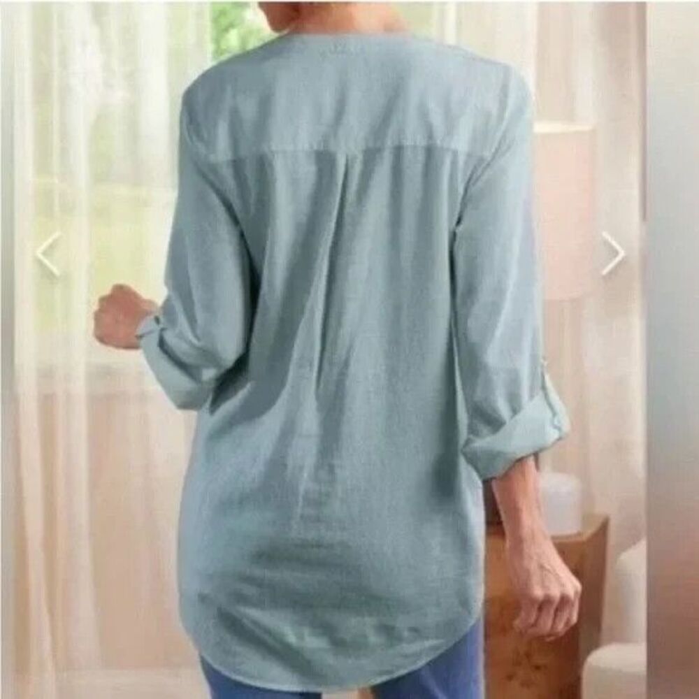 Women's Soft Surroundings Blue Lillith Arona Linen Boho Tunic Embroidered Top PM - Picture 3 of 13